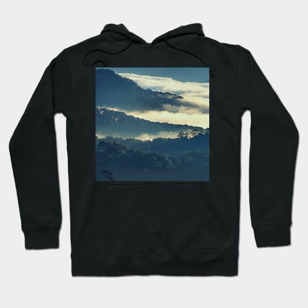 Mountains Covered In Fog, Landscape Photography, Forest Art, Cloudy Sky Hoodie by Nature-Arts